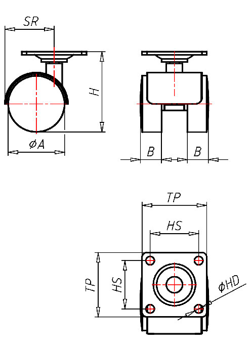 Möbelrollen Serie 1800 PL, Rad P