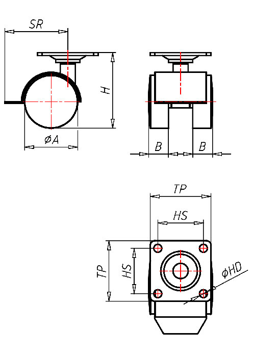  Series Furniture Castors Series 1800 PL, Wheel P