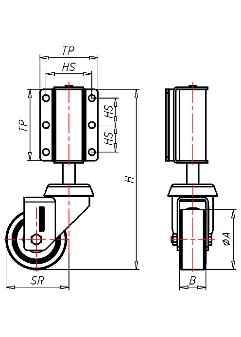 Spring-loaded Castors Series LR, Wheel TP