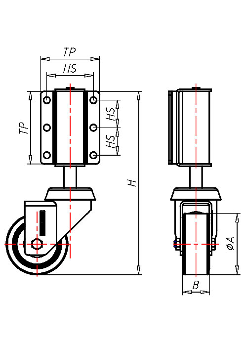 Spring-loaded Castors Series LR, Wheel TP