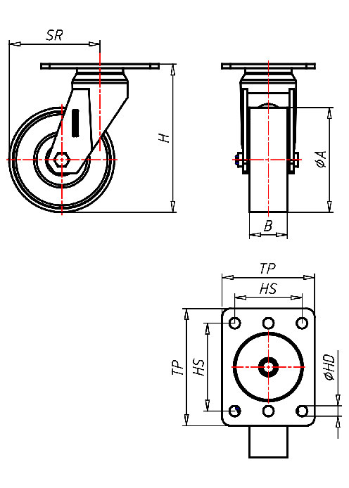  Serie Edelstahlrollen Serie QX, Rad P